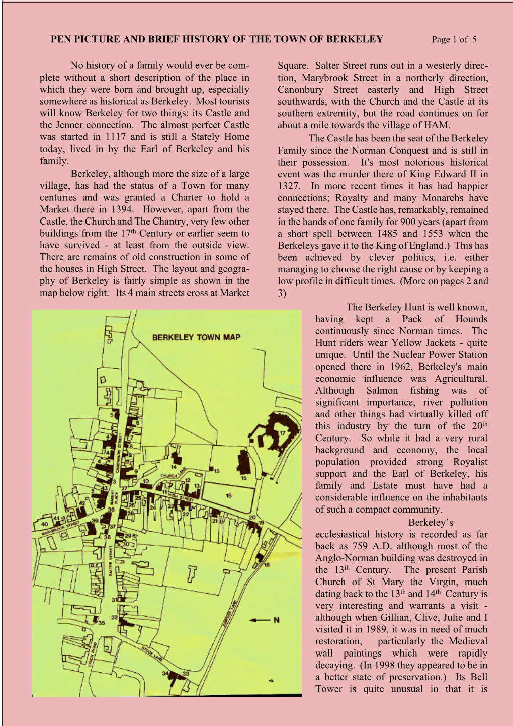 PEN PICTURE and BRIEF HISTORY of the TOWN of BERKELEY Page 1 of 5