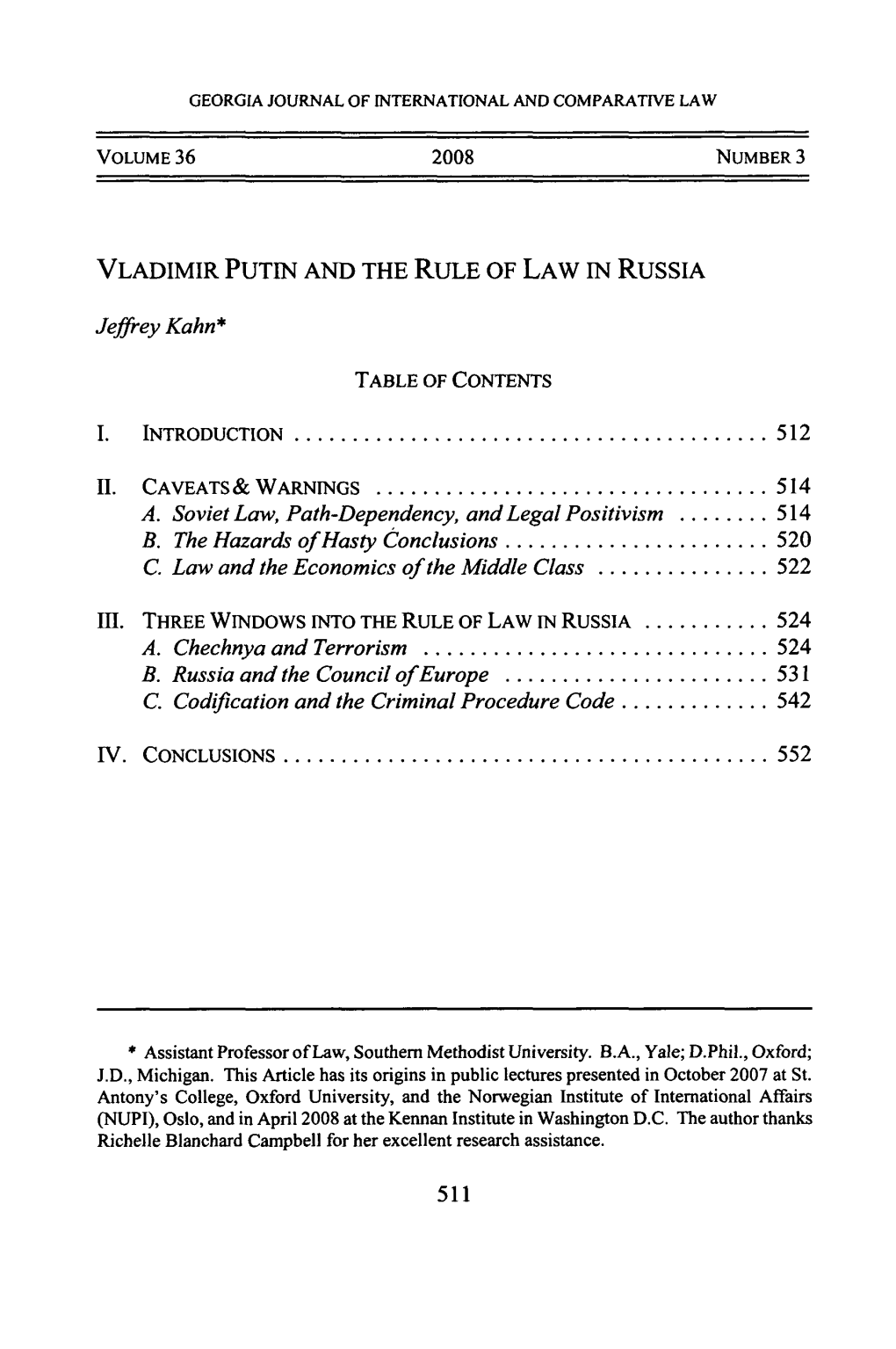 VLADIMIR PUTIN and the RULE of LAW in Russia