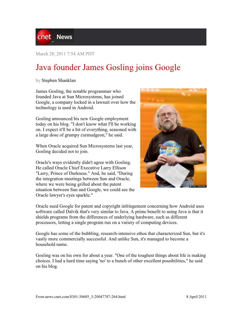 Java Founder James Gosling Joins Google
