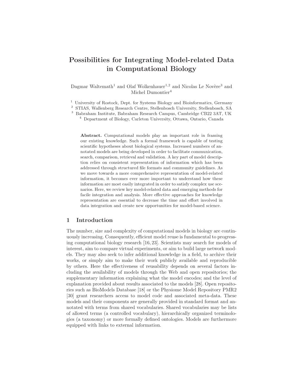 Possibilities for Integrating Model-Related Data in Computational Biology