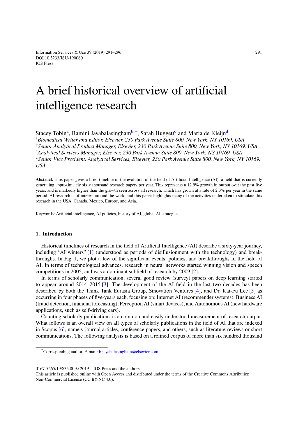 A Brief Historical Overview of Artificial Intelligence Research