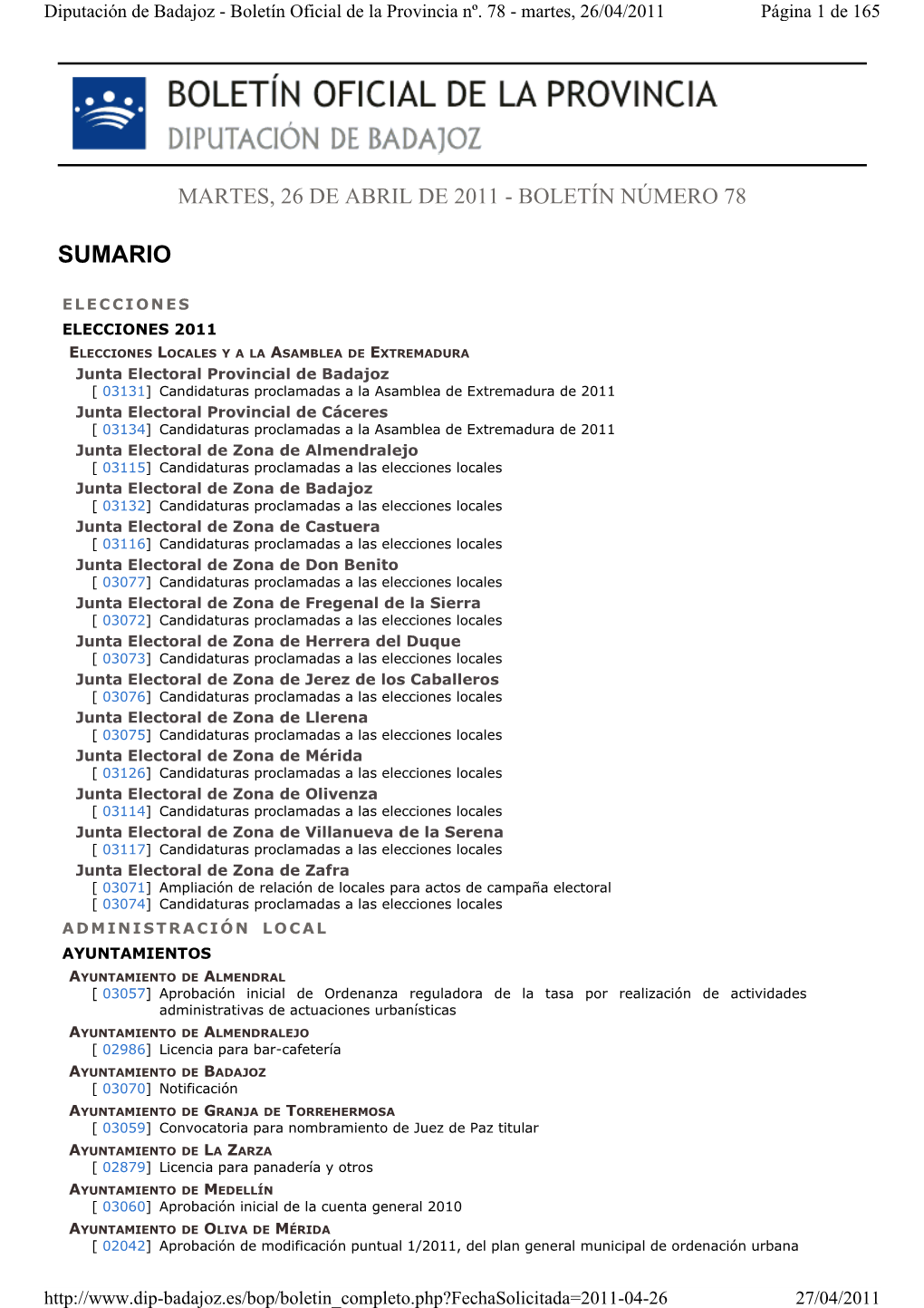 Boletín Oficial De La Provincia Diputación De Badajoz