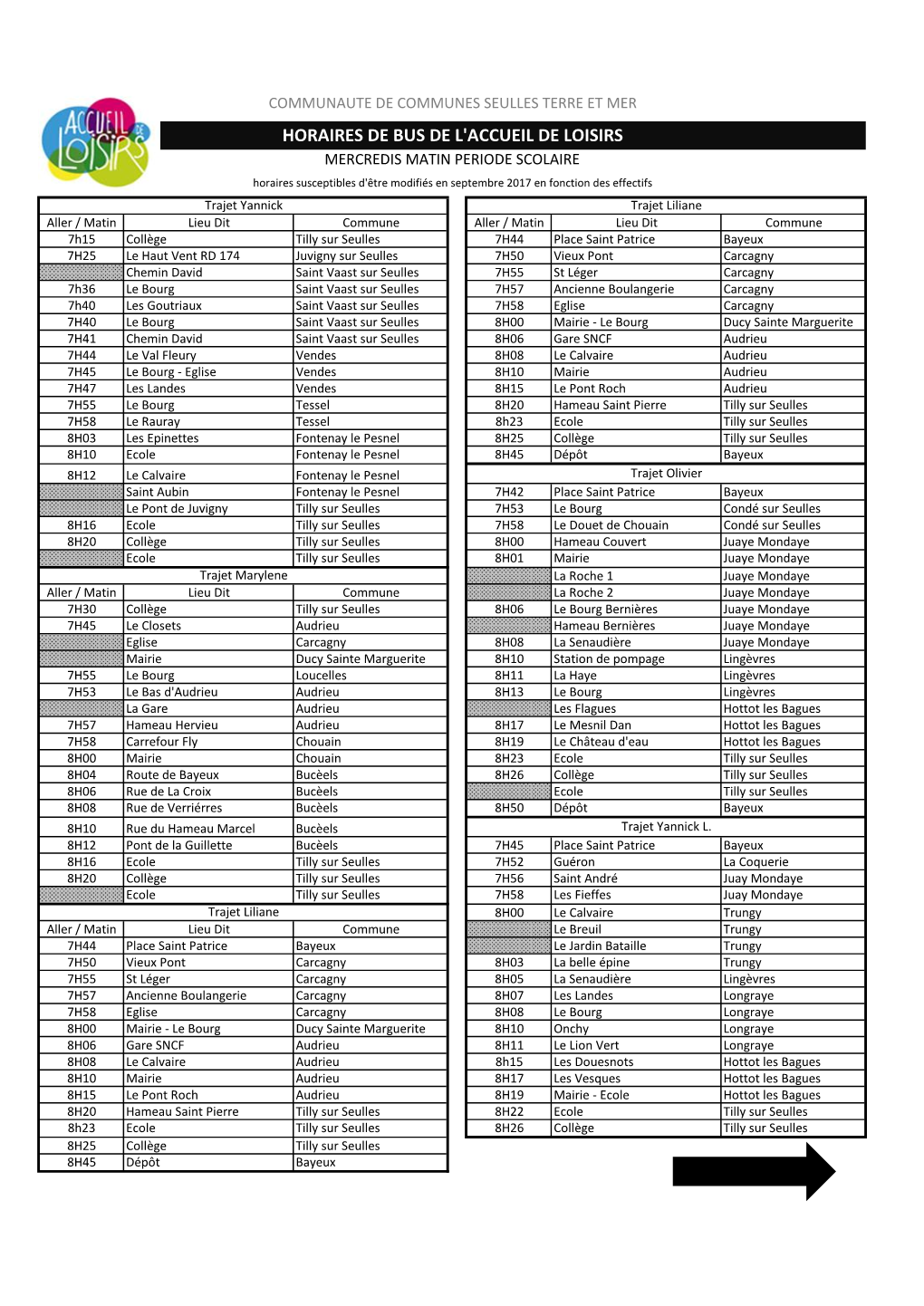 Horaires De Bus De L'accueil De Loisirs