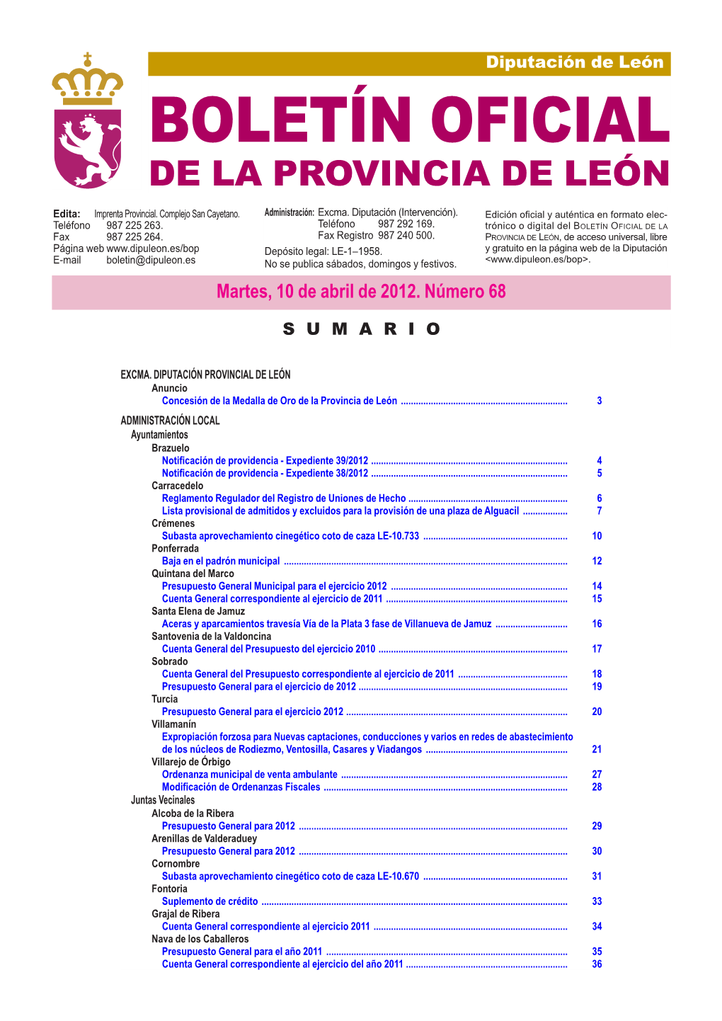 Boletín Oficial De La Provincia De León