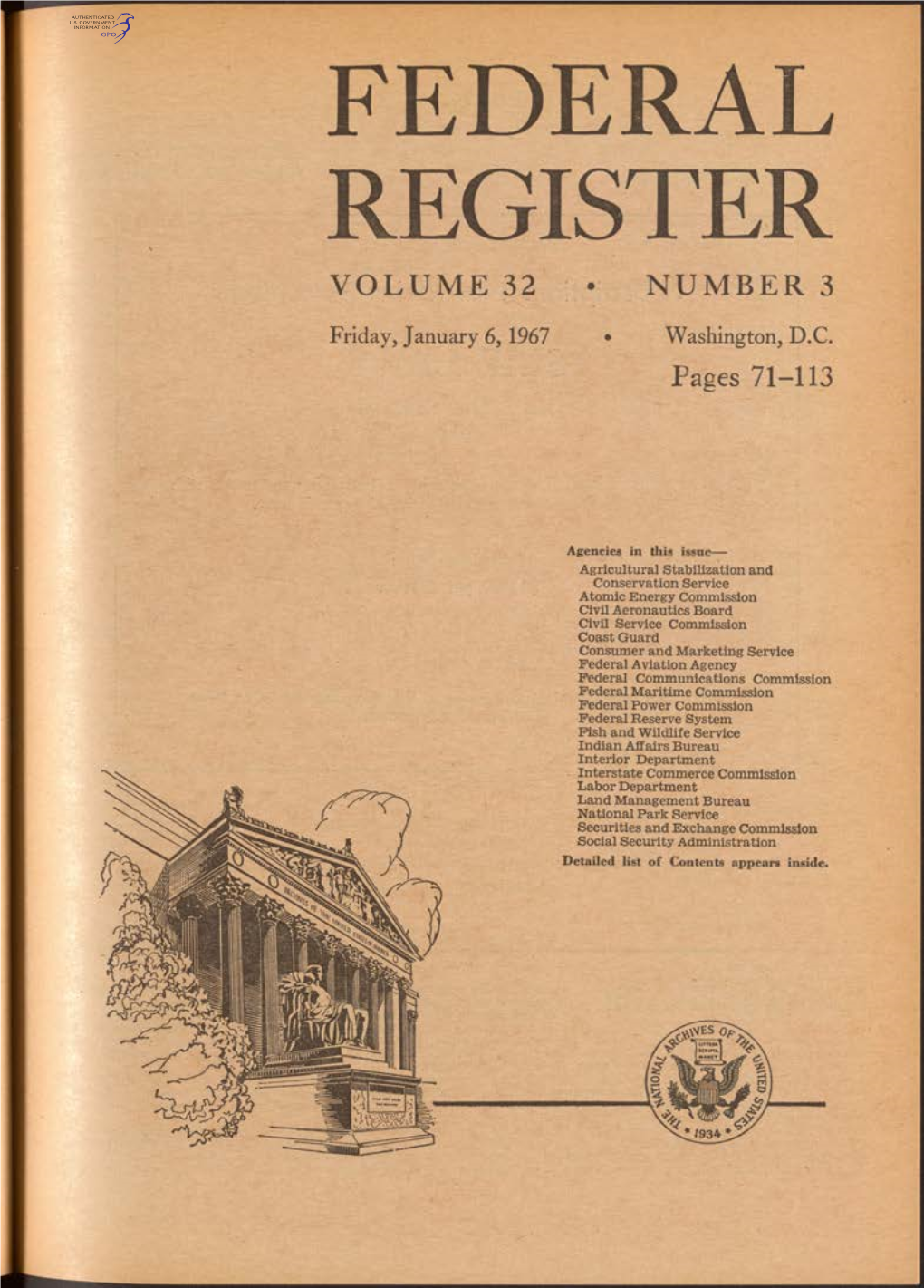 Federal Register Volume 32 Number 3