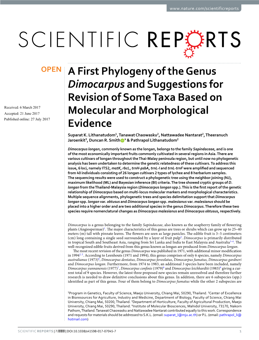 A First Phylogeny of the Genus Dimocarpusand Suggestions For