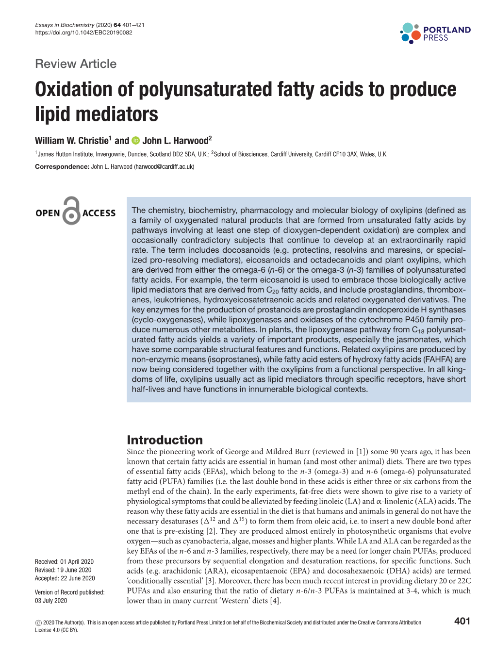 Oxidation of Polyunsaturated Fatty Acids to Produce Lipid Mediators