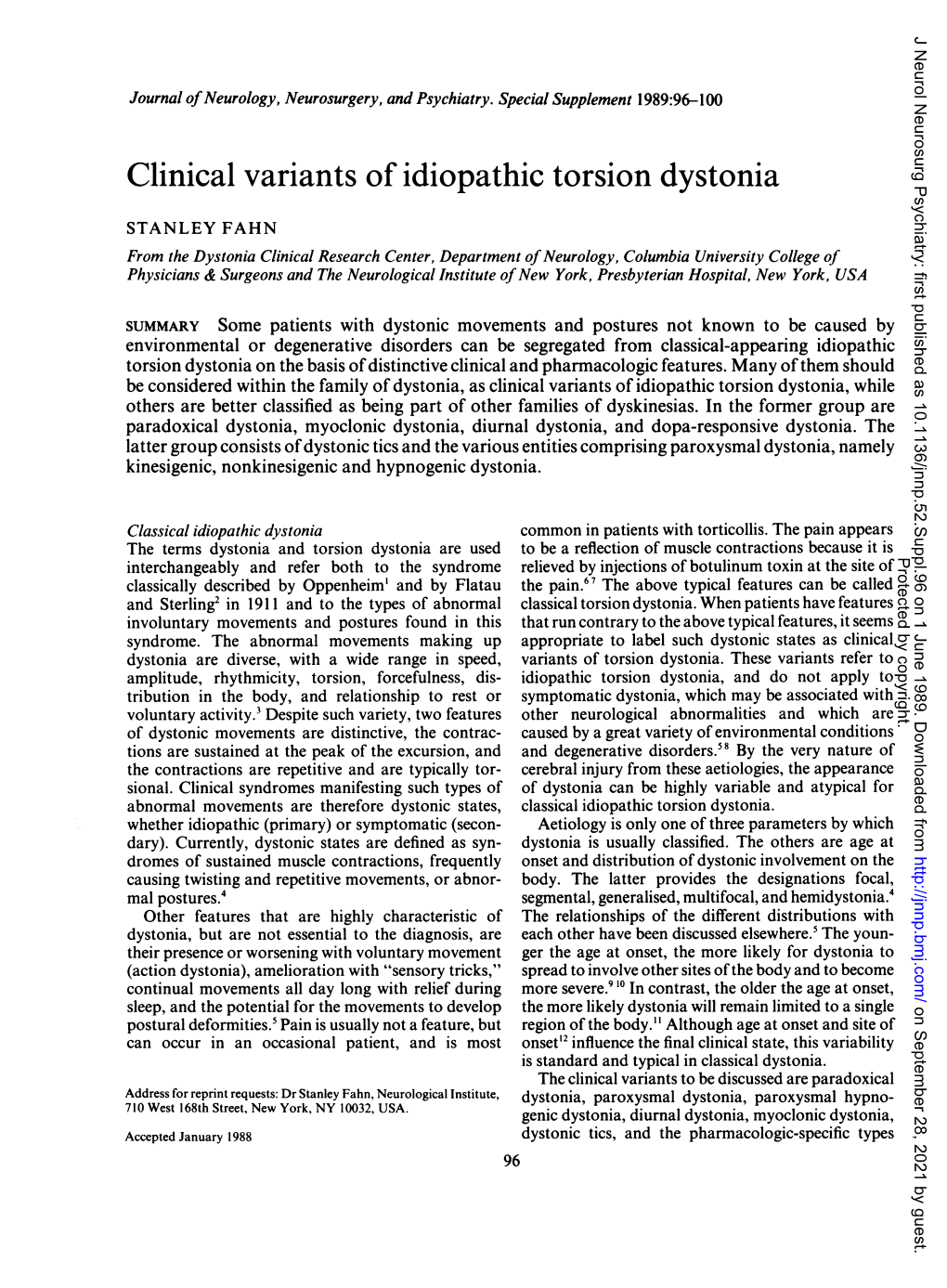 Clinical Variants of Idiopathic Torsion Dystonia