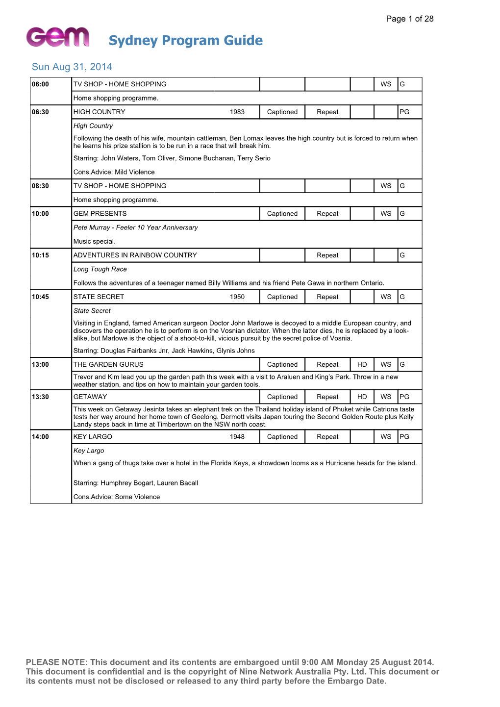 Sydney Program Guide