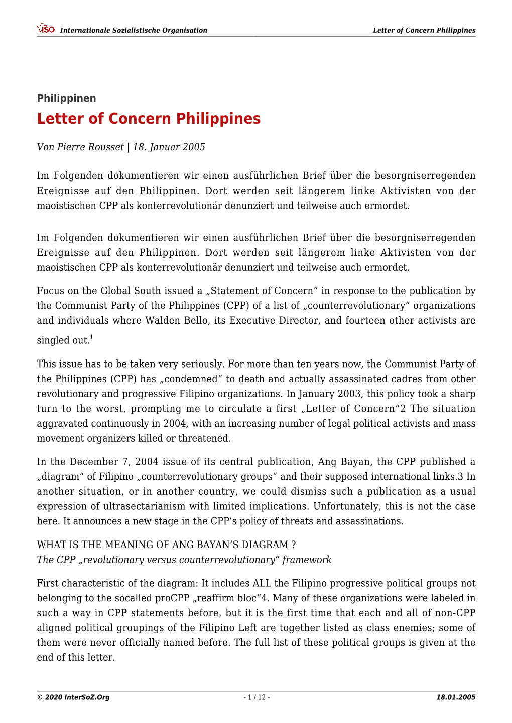 Letter of Concern Philippines