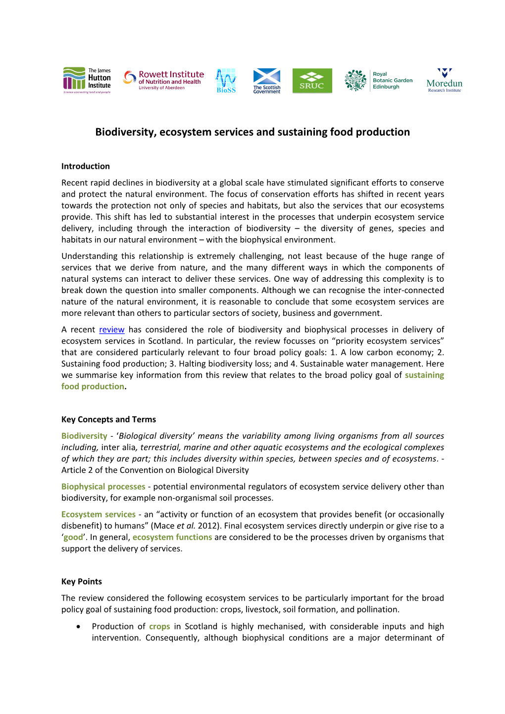 Biodiversity and Food Production Seems Sensible