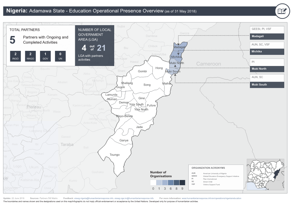 Nigeria: Adamawa State - Education Operational Presence Overview (As of 31 May 2018)