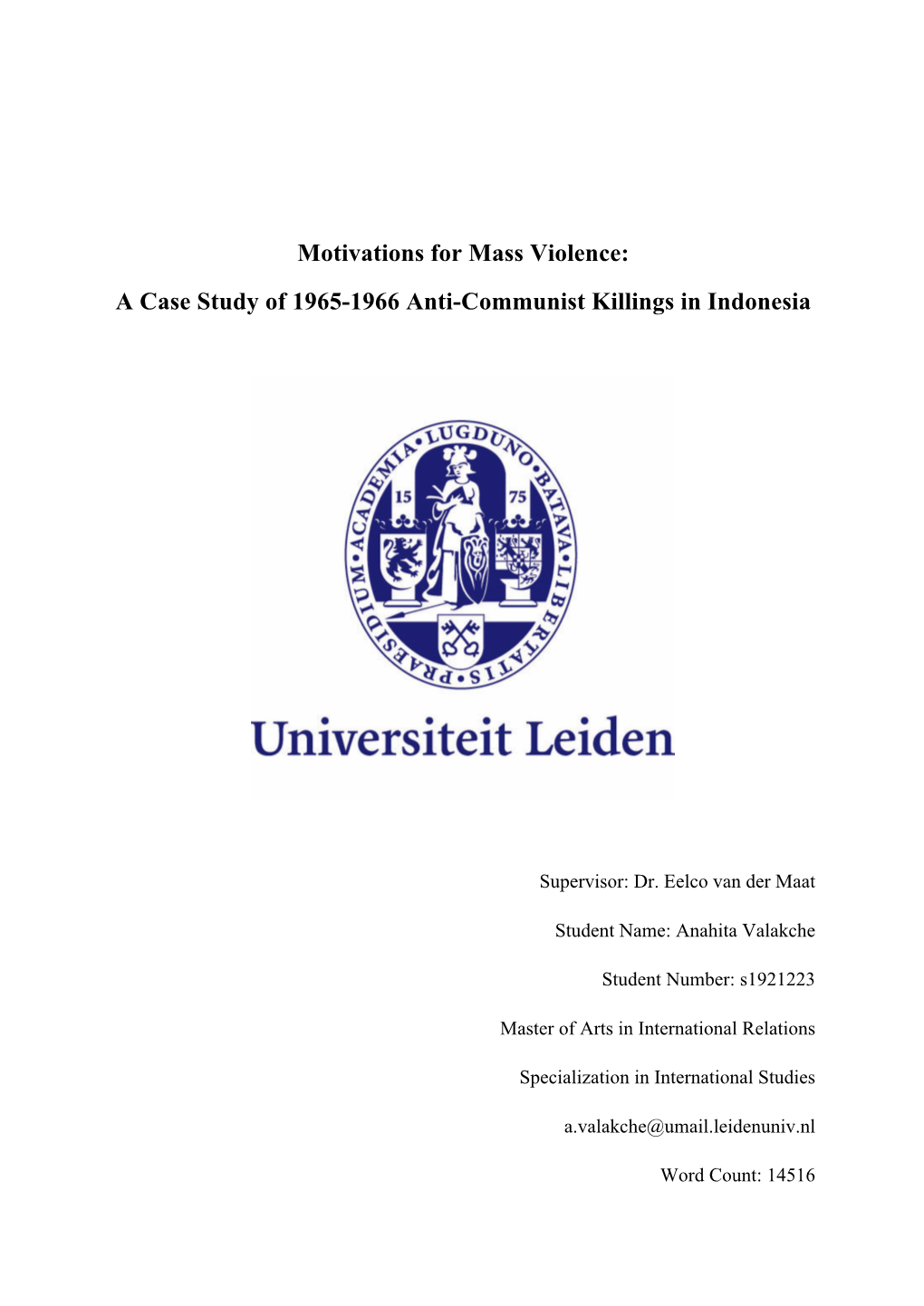 A Case Study of 1965-1966 Anti-Communist Killings in Indonesia