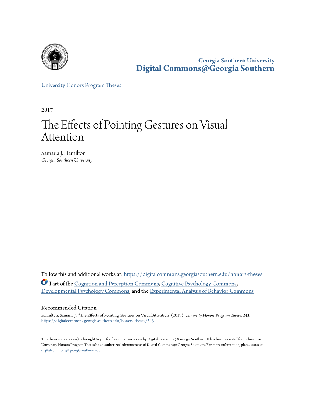 The Effects of Pointing Gestures on Visual Attention" (2017)