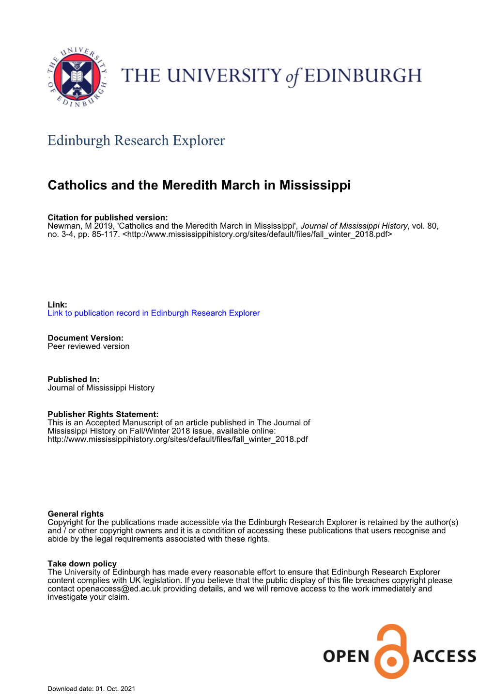 Catholics and the Meredith March in Mississippi