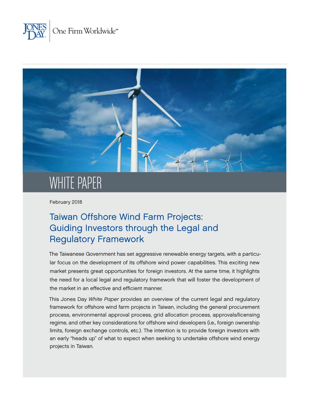 Taiwan Offshore Wind Farm Projects: Guiding Investors Through the Legal and Regulatory Framework