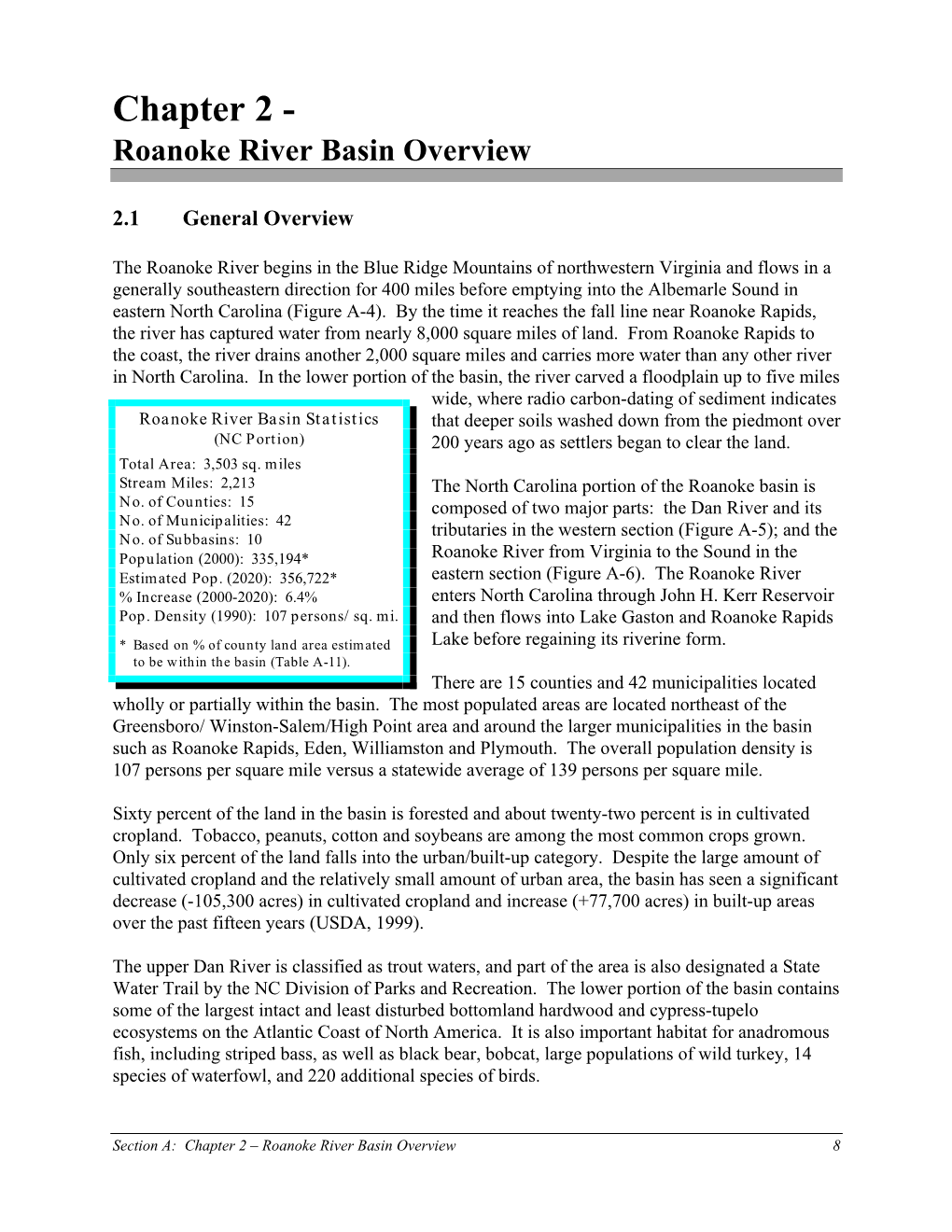 Chapter 2 – Roanoke River Basin Overview 8 Figure A-4 General Map of the Entire Roanoke River Basin