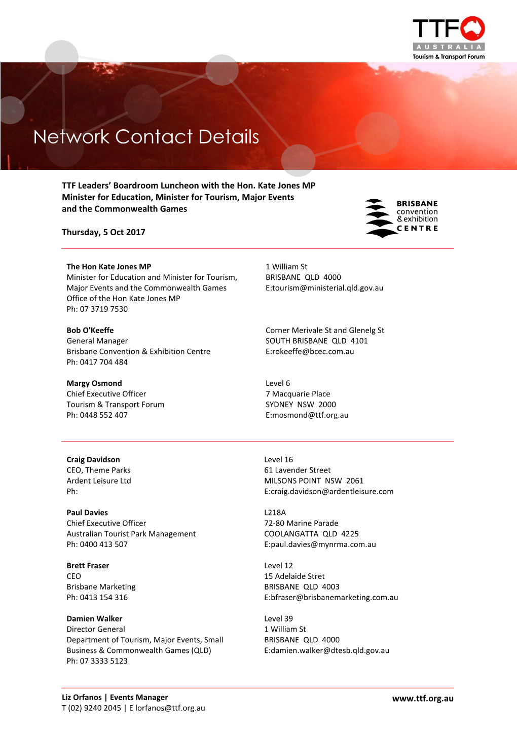 Network Contact Details