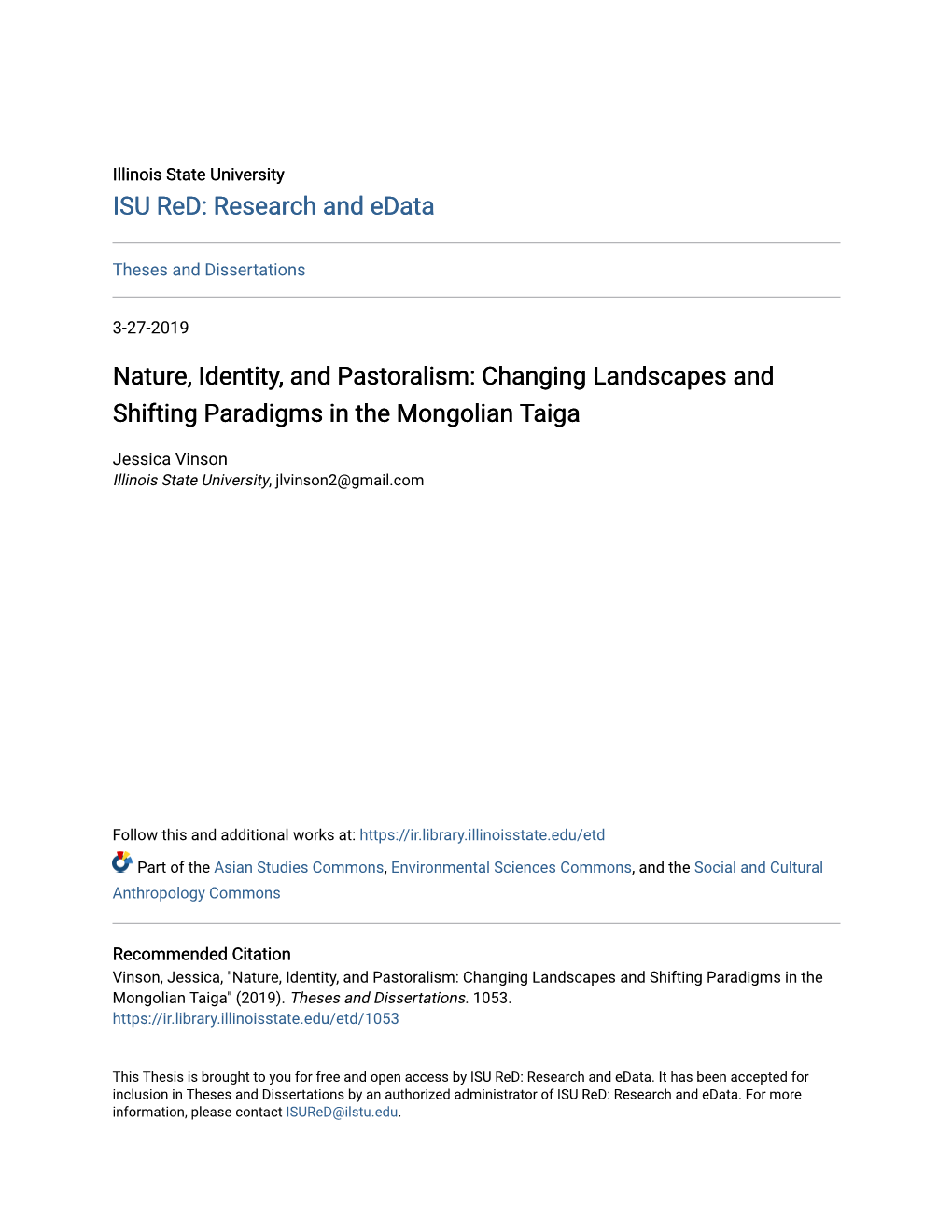 Nature, Identity, and Pastoralism: Changing Landscapes and Shifting Paradigms in the Mongolian Taiga