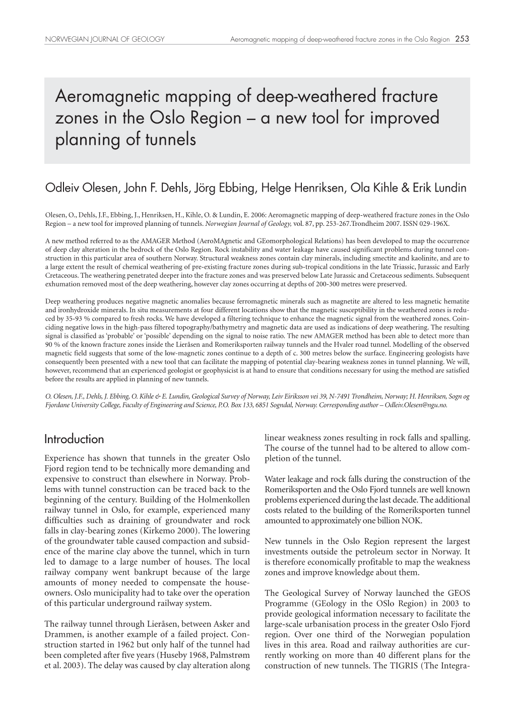 Aeromagnetic Mapping of Deep-Weathered Fracture Zones in the Oslo Region 253