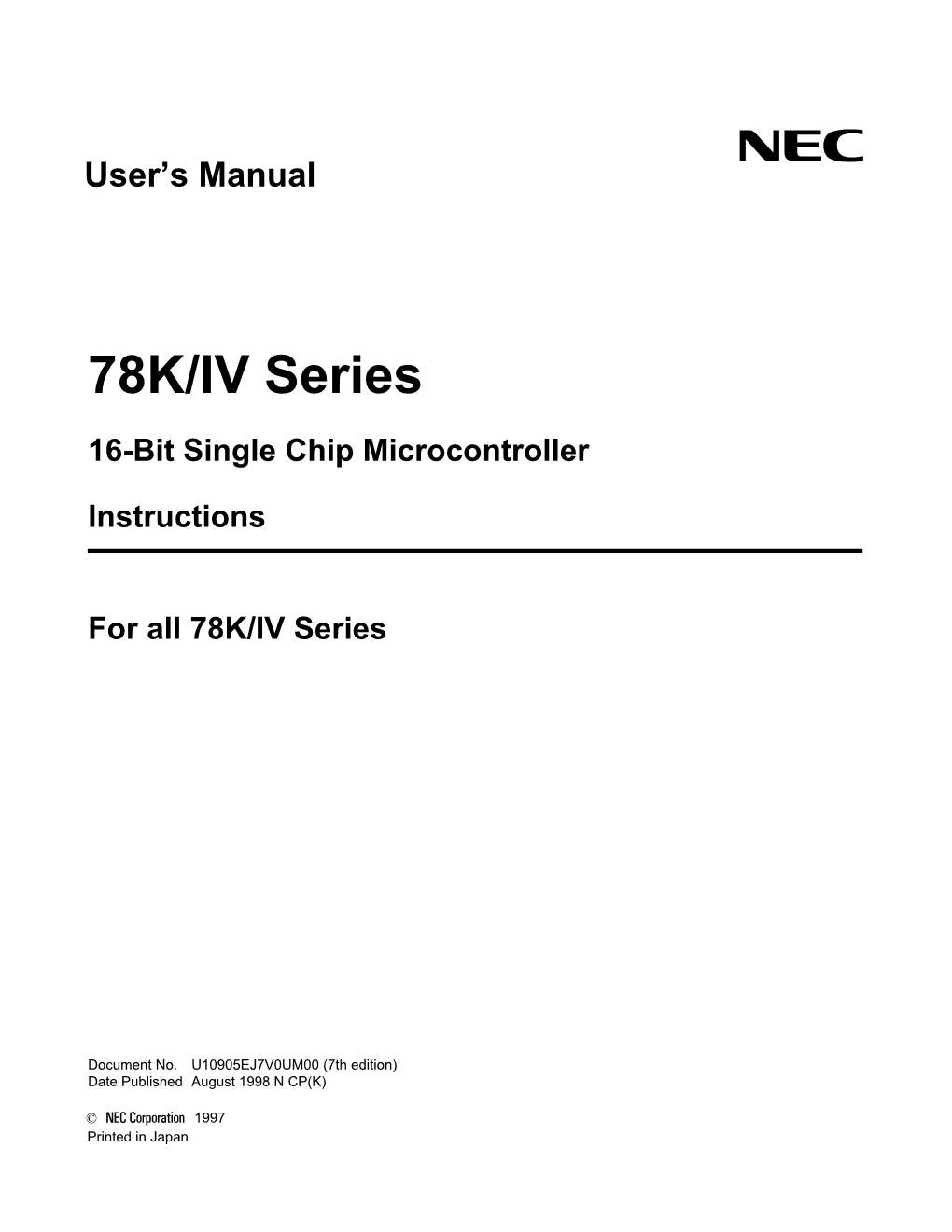 78K/IV Series 16-Bit Single Chip Microcontroller Instructions UM