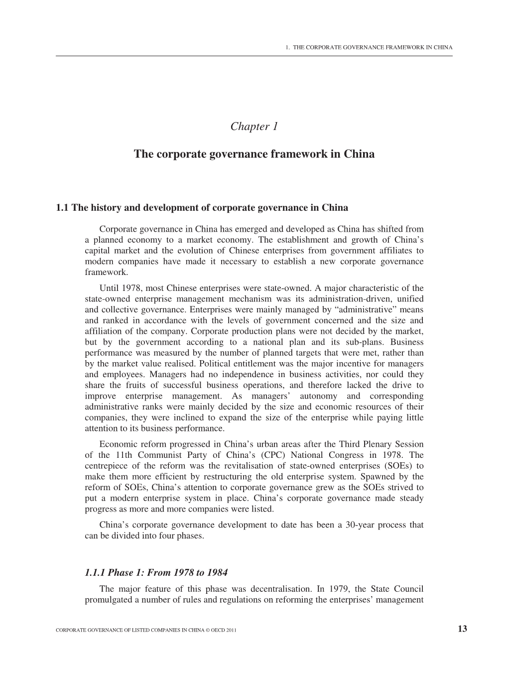 Chapter 1 the Corporate Governance Framework in China