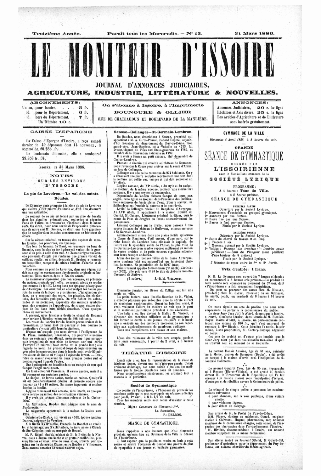 SÉANCE DE GYMNASTIQUE Prenant Le Chemin Qui Conduit Au Château De Couzance, DONNÉE PAR Lss&Ire, LE 31 MARS 1886