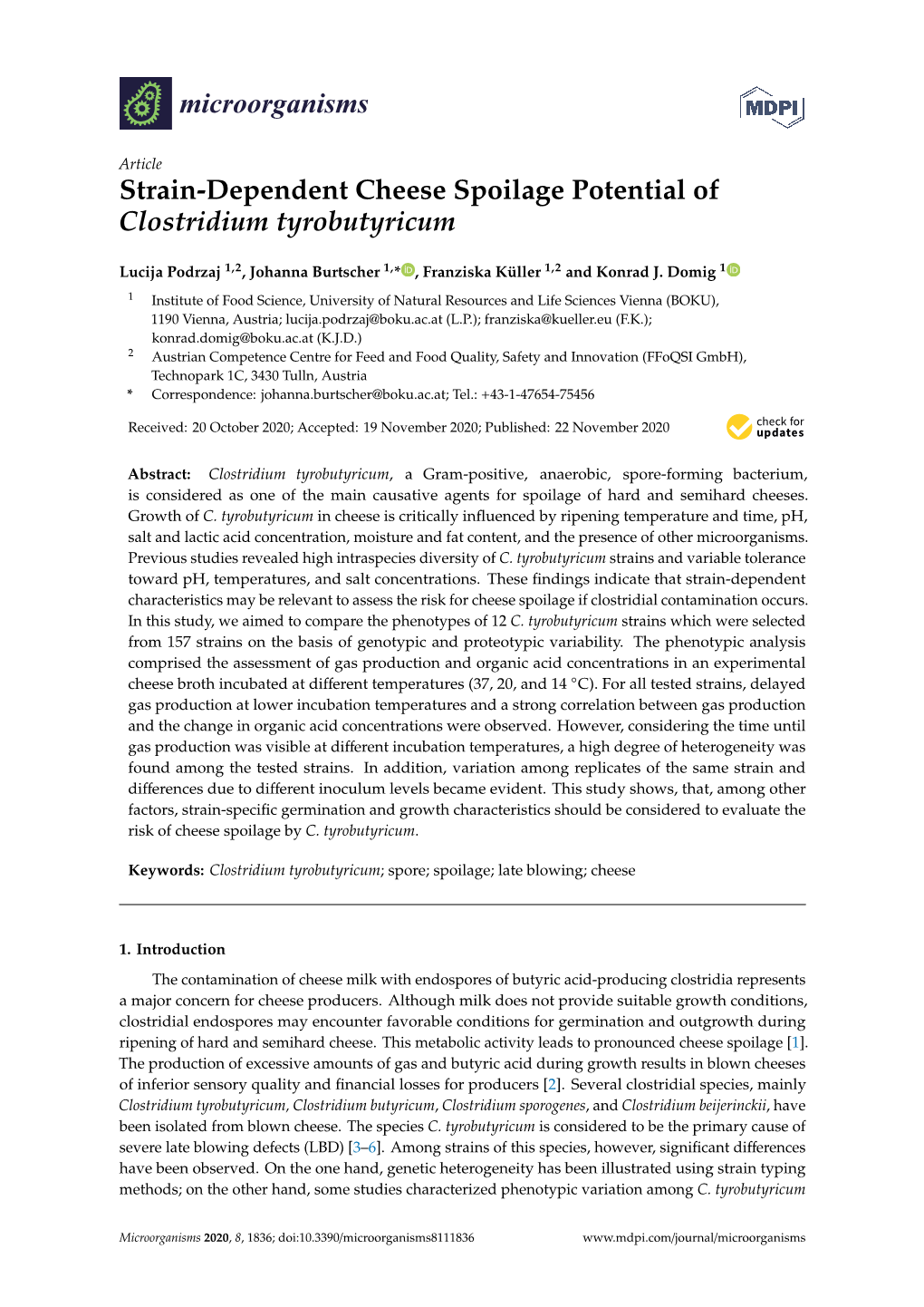 Strain-Dependent Cheese Spoilage Potential of Clostridium Tyrobutyricum