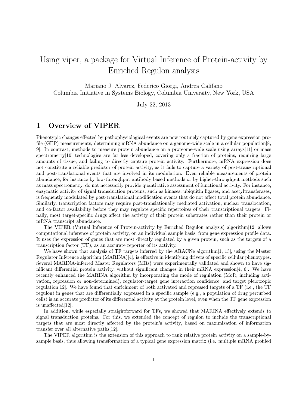 Using Viper, a Package for Virtual Inference of Protein-Activity by Enriched Regulon Analysis