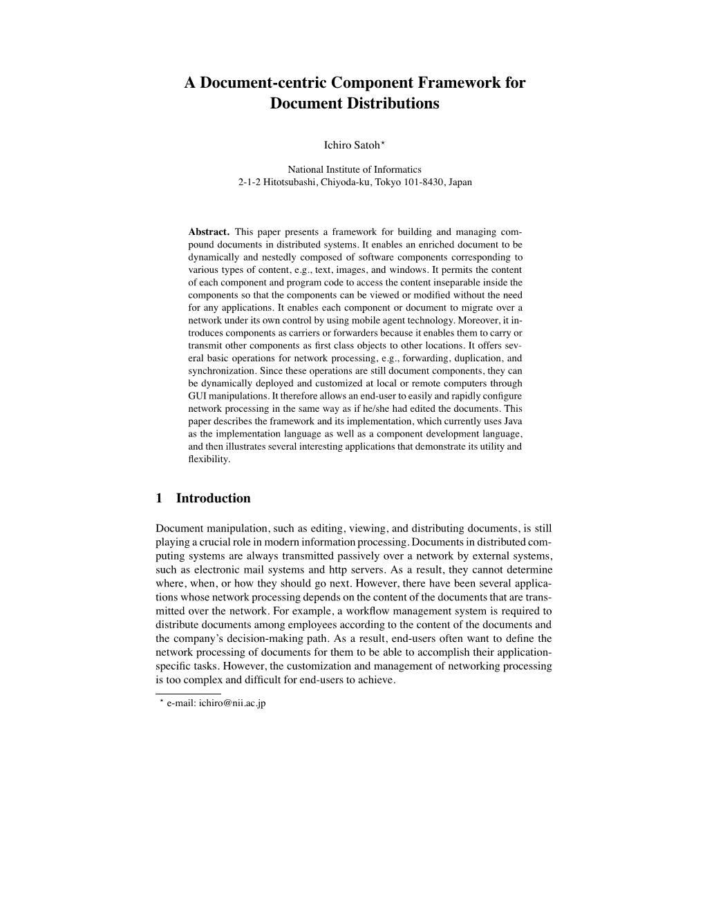 A Document-Centric Component Framework for Document Distributions