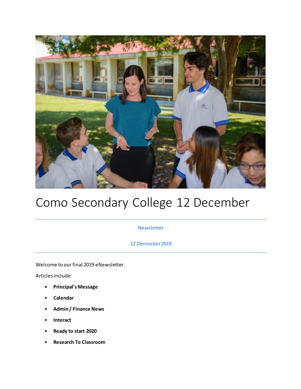 Como Secondary College 12 December