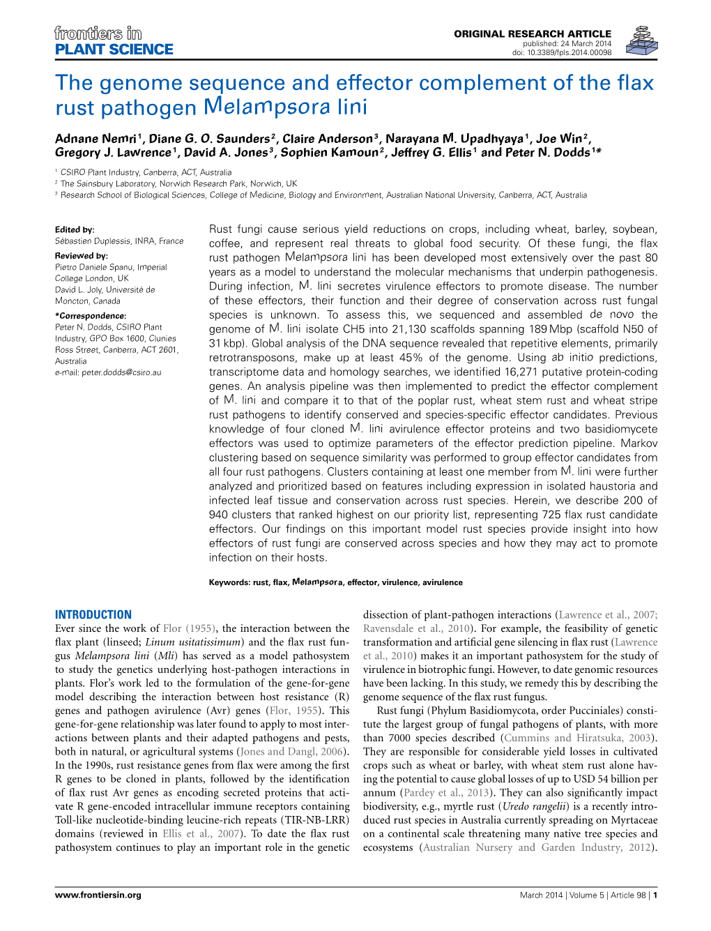 The Genome Sequence and Effector Complement of the Flax Rust