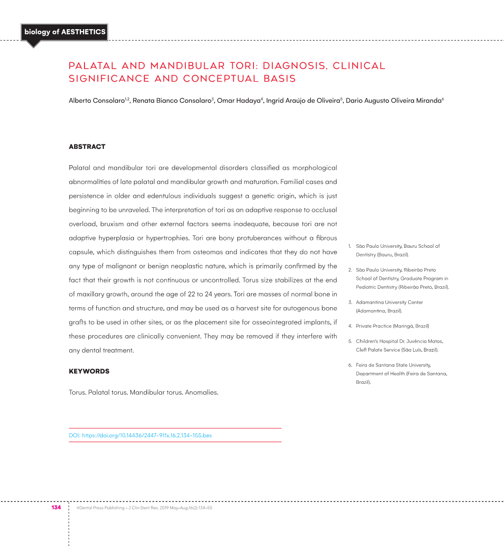 Palatal and Mandibular Tori: Diagnosis, Clinical Significance and Conceptual Basis