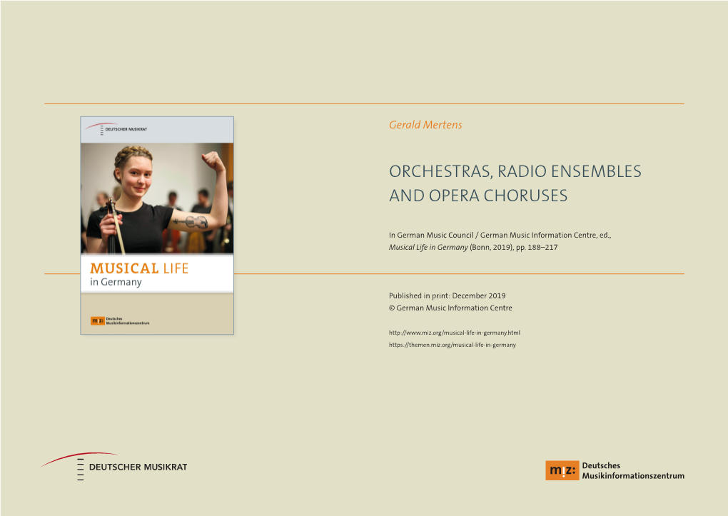 Orchestras, Radio Ensembles and Opera Choruses