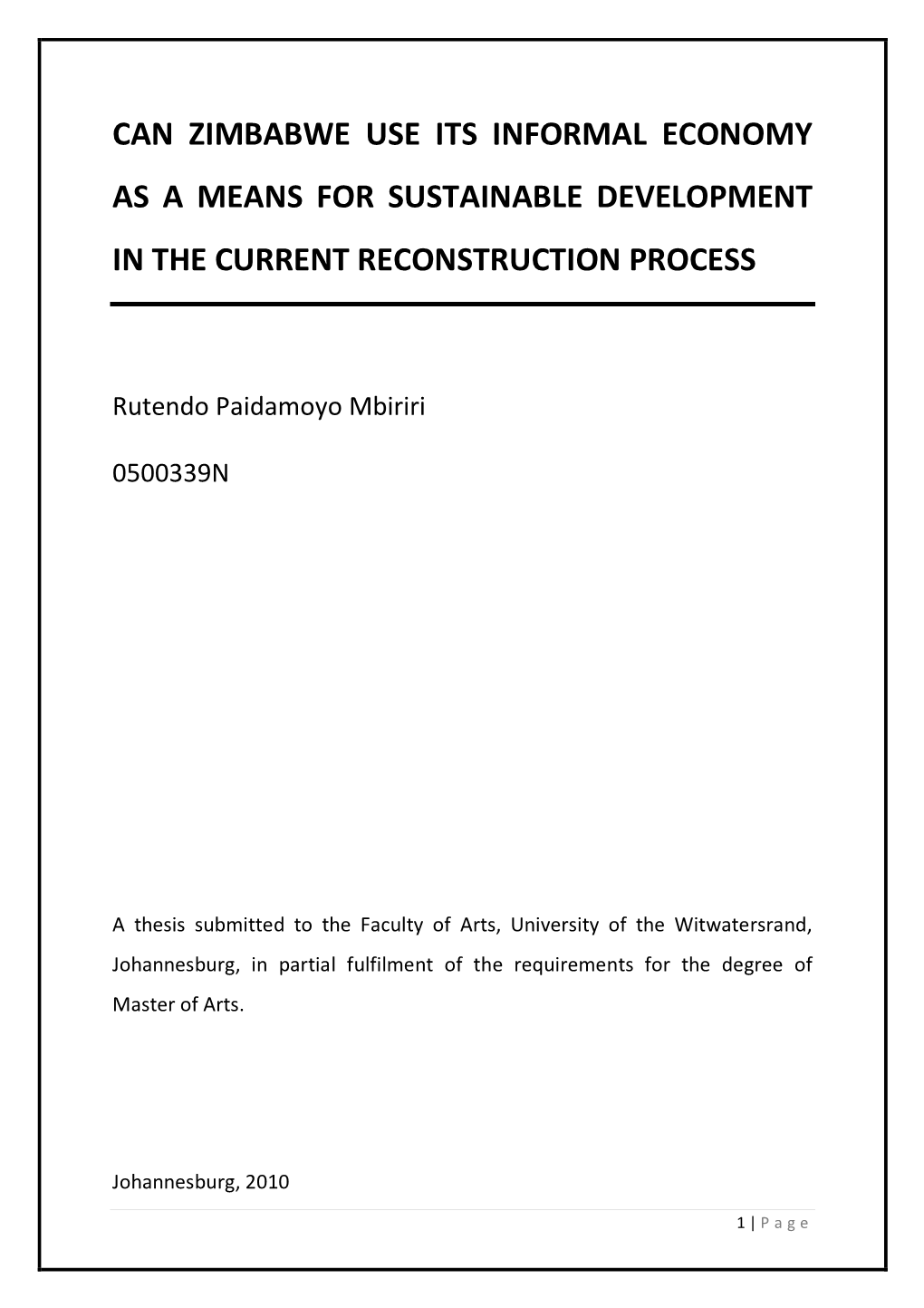 The Informal Sector in Zimbabwe: a Historical Overview