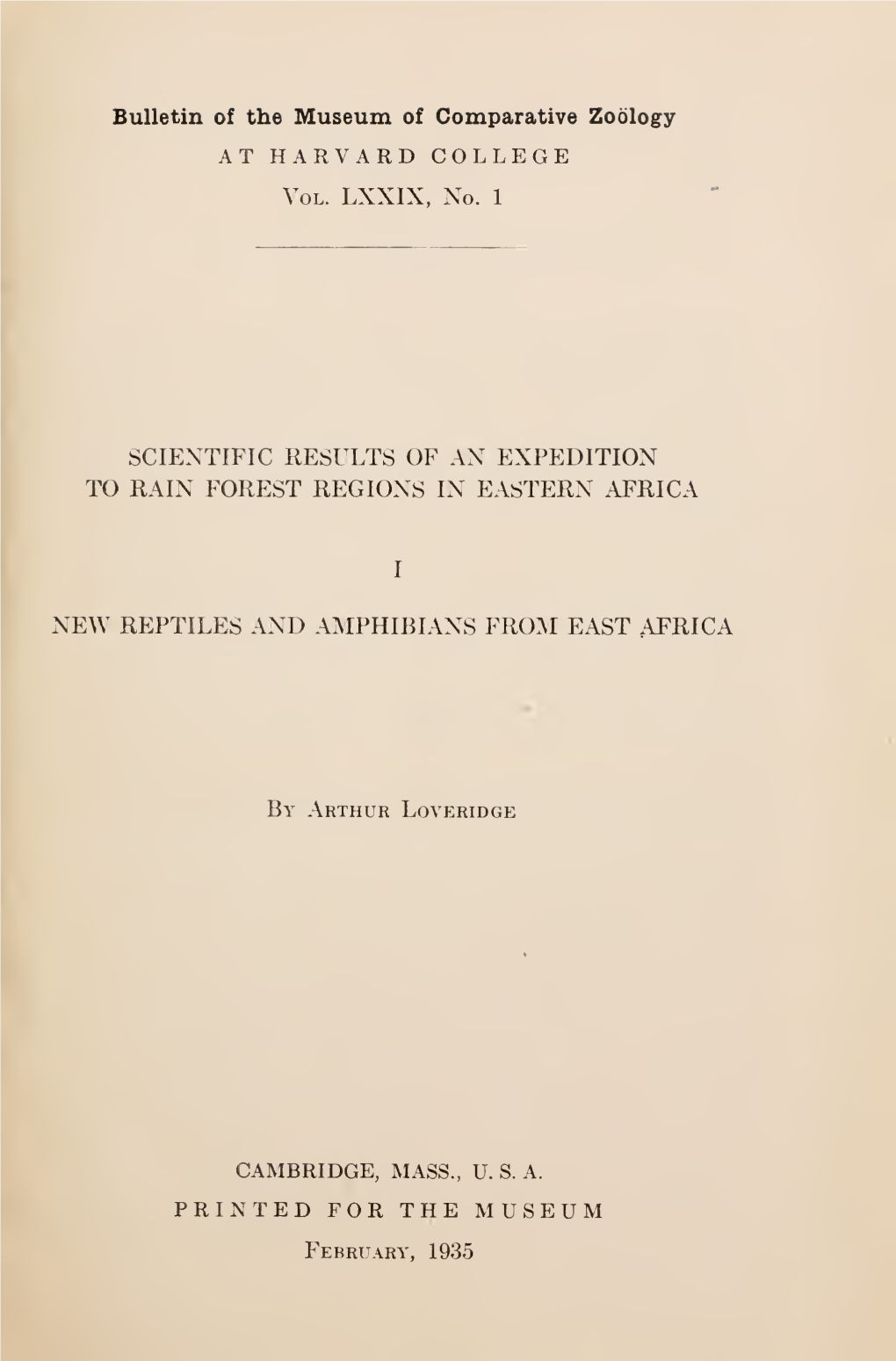 Bulletin of the Museum of Comparative Zoology at HARVARD COLLEGE