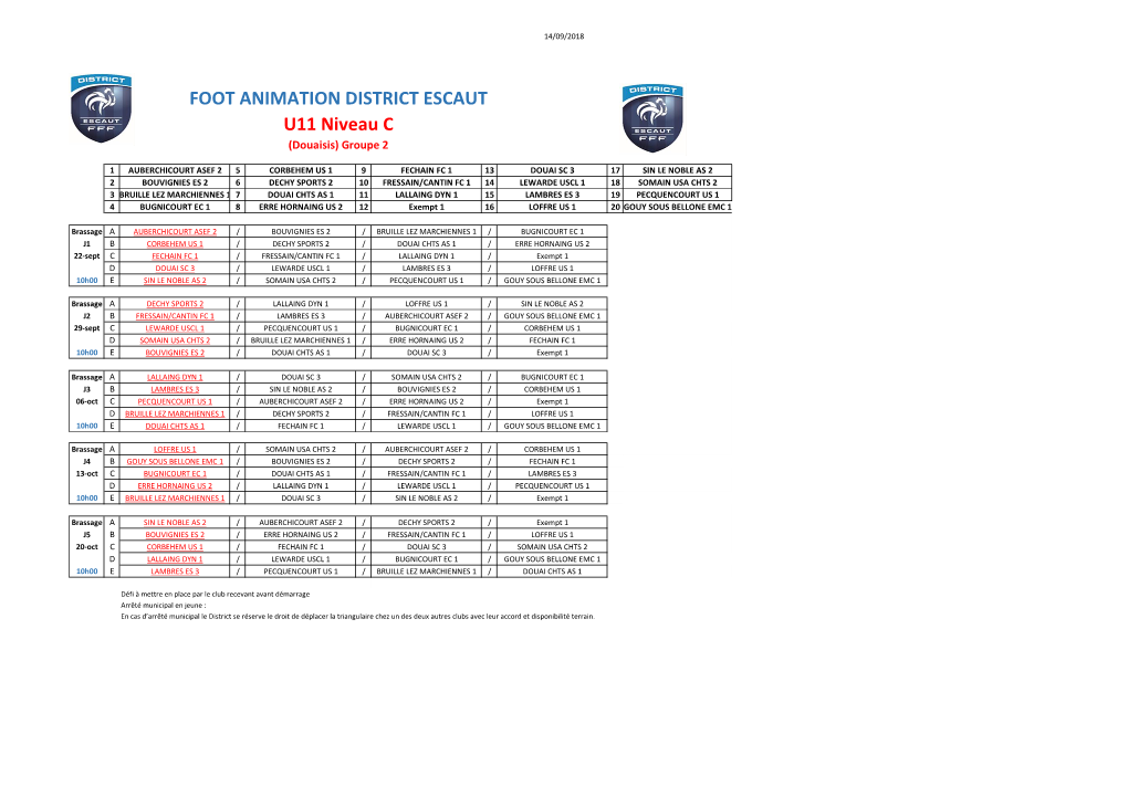 FOOT ANIMATION DISTRICT ESCAUT U11 Niveau C (Douaisis) Groupe 2