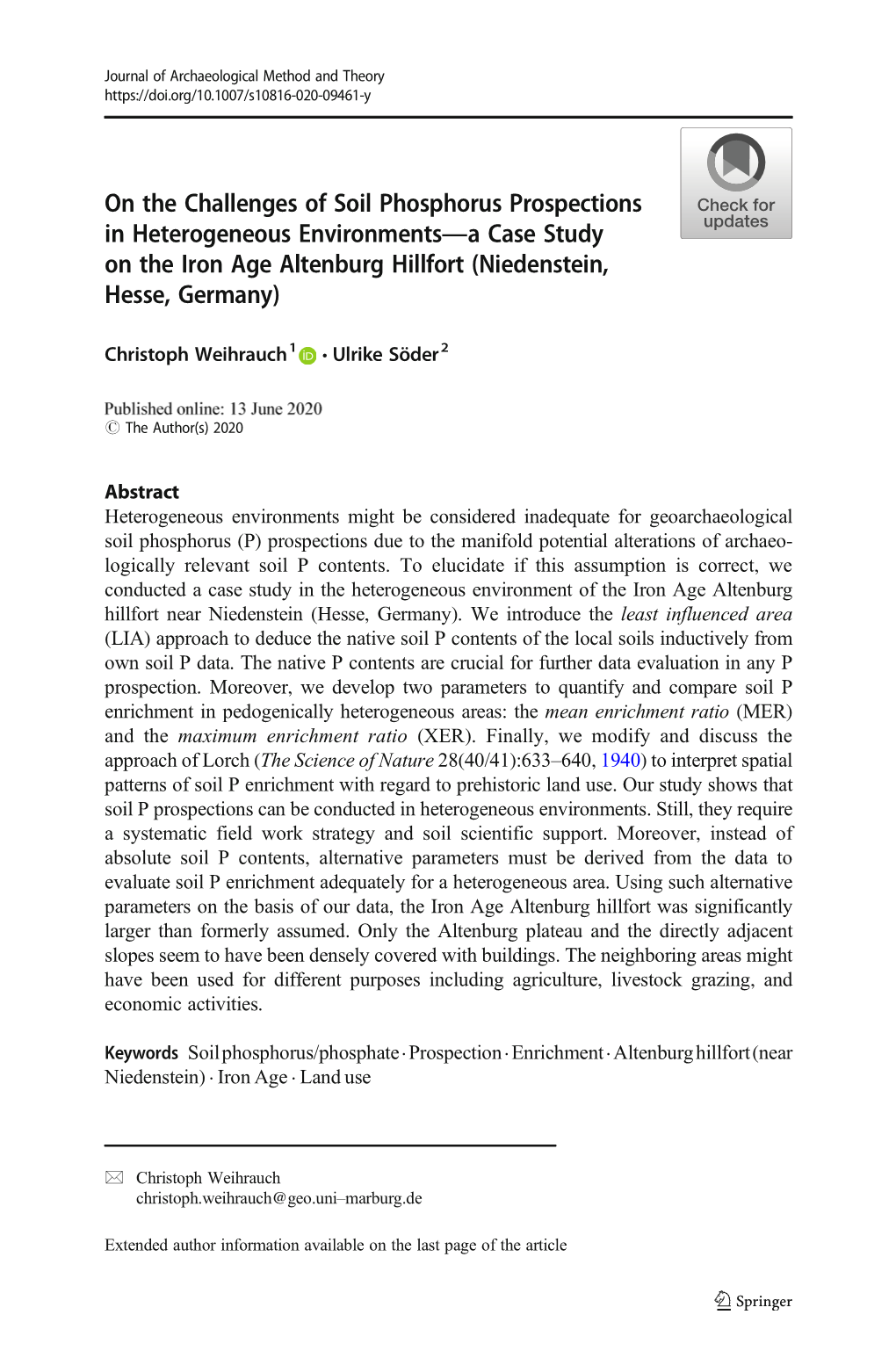 On the Challenges of Soil Phosphorus Prospections in Heterogeneous Environments—Acasestudy on the Iron Age Altenburg Hillfort (Niedenstein, Hesse, Germany)