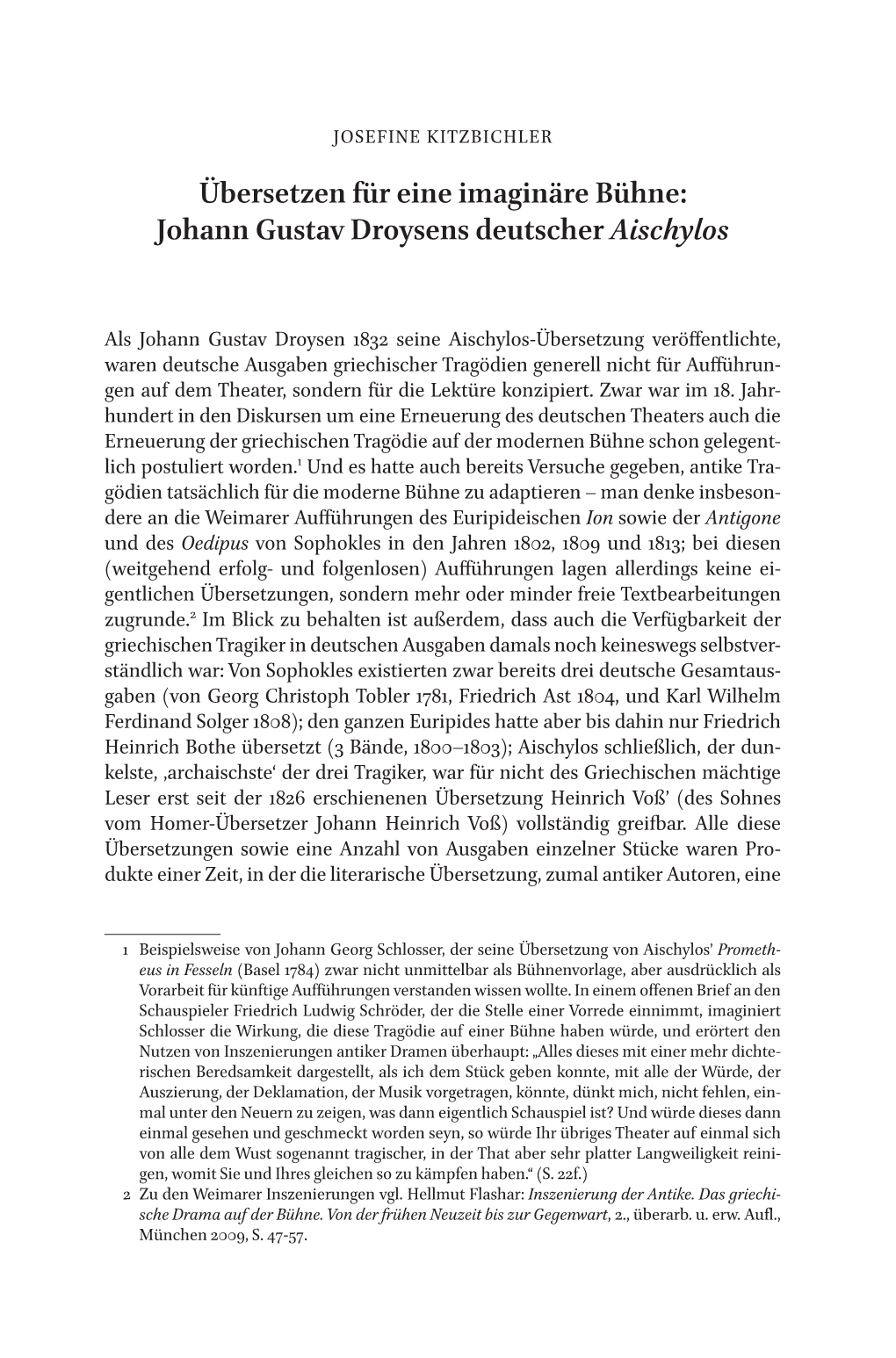 Übersetzen Für Eine Imaginäre Bühne: Johann Gustav Droysens Deutscher Aischylos