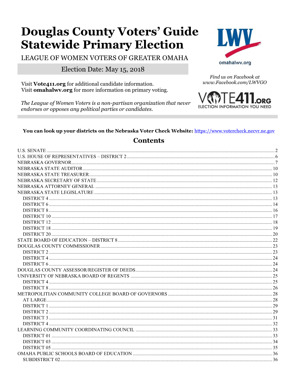 Douglas County Voters' Guide Statewide Primary Election