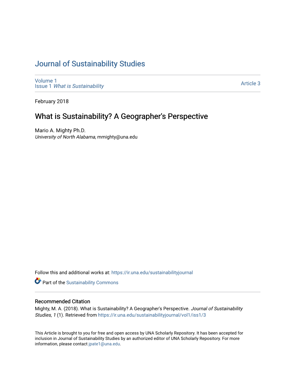 What Is Sustainability? a Geographer's Perspective