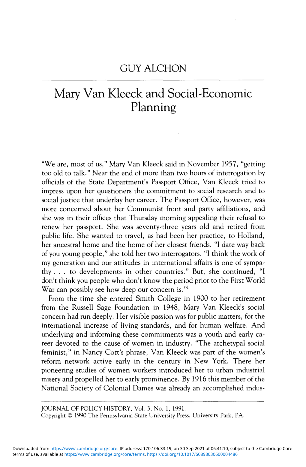 Mary Van Kleeck and Social-Economic Planning