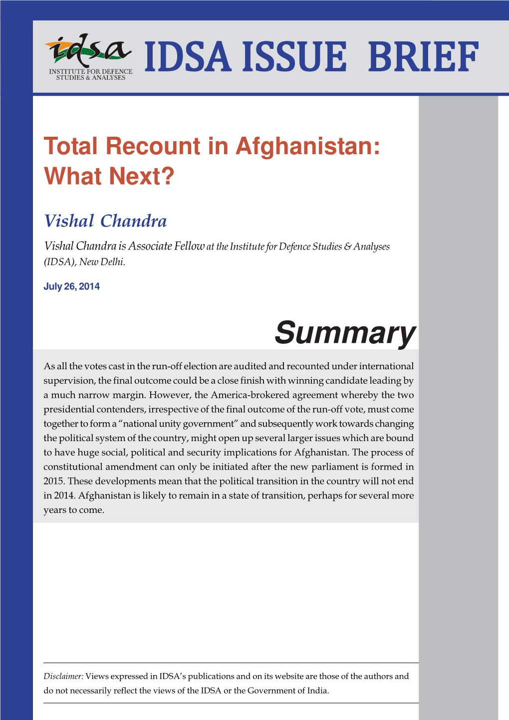 Total Recount in Afghanistan: What Next?