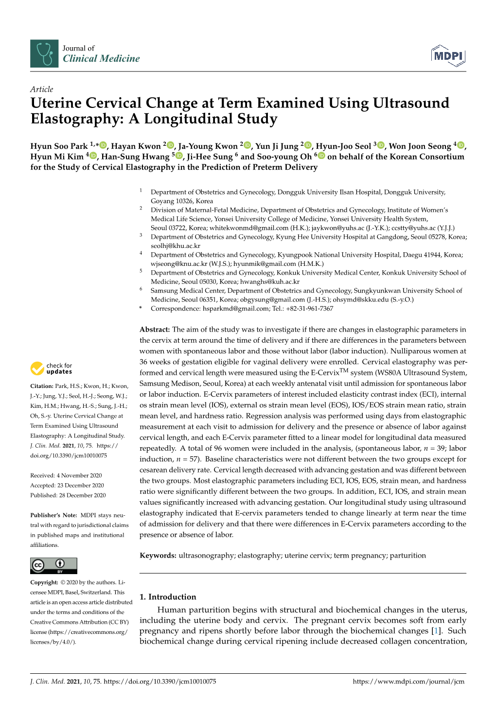 Uterine Cervical Change at Term Examined Using Ultrasound Elastography: a Longitudinal Study