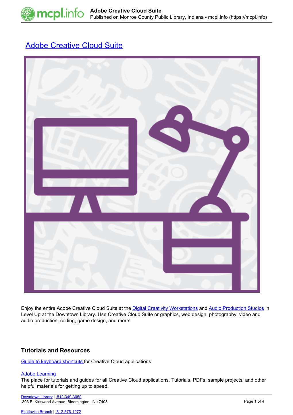 Adobe Creative Cloud Suite Published on Monroe County Public Library, Indiana - Mcpl.Info (