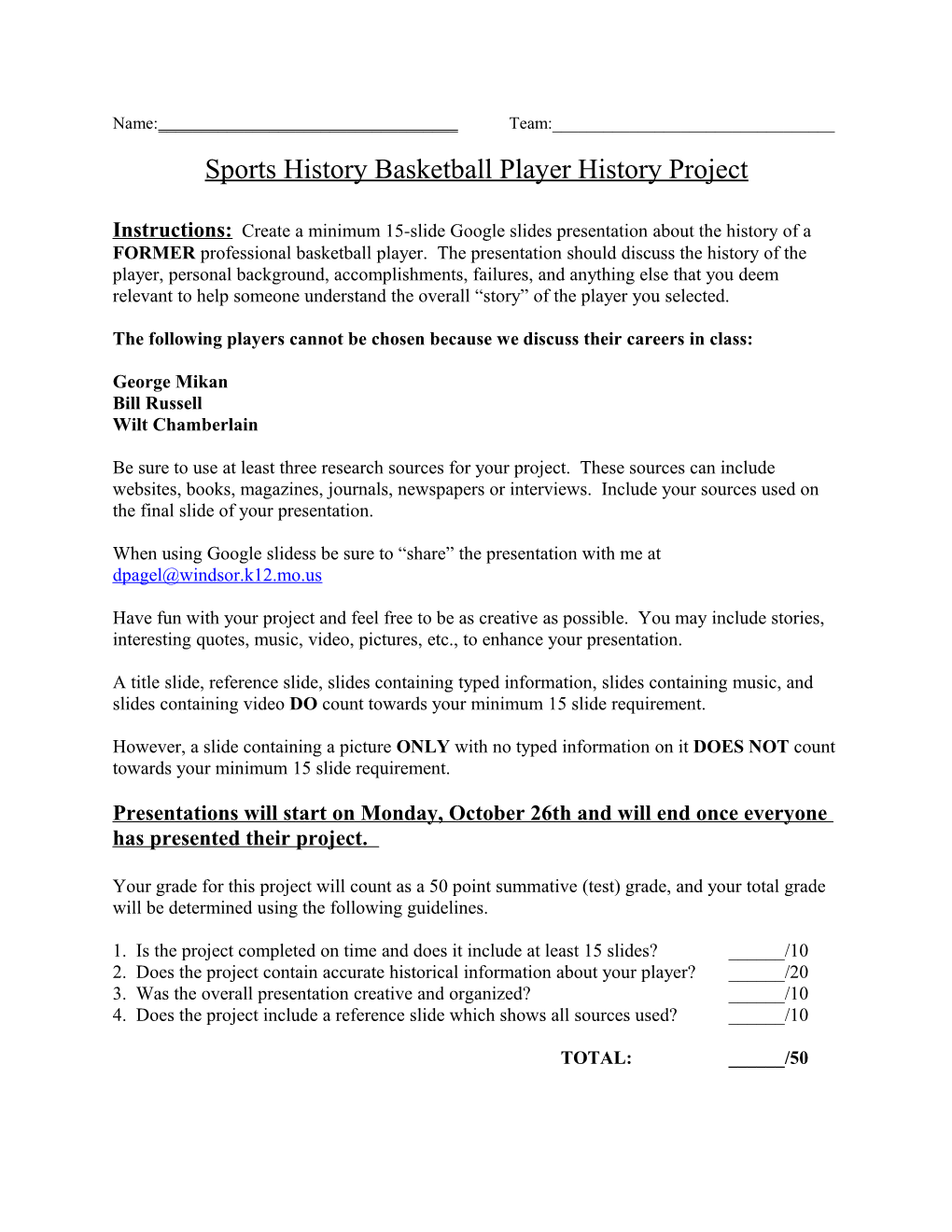 Sports History Basketball Player History Project