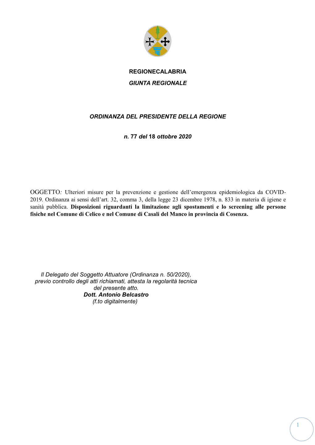 Ordinanza Del Presidente Della Regione