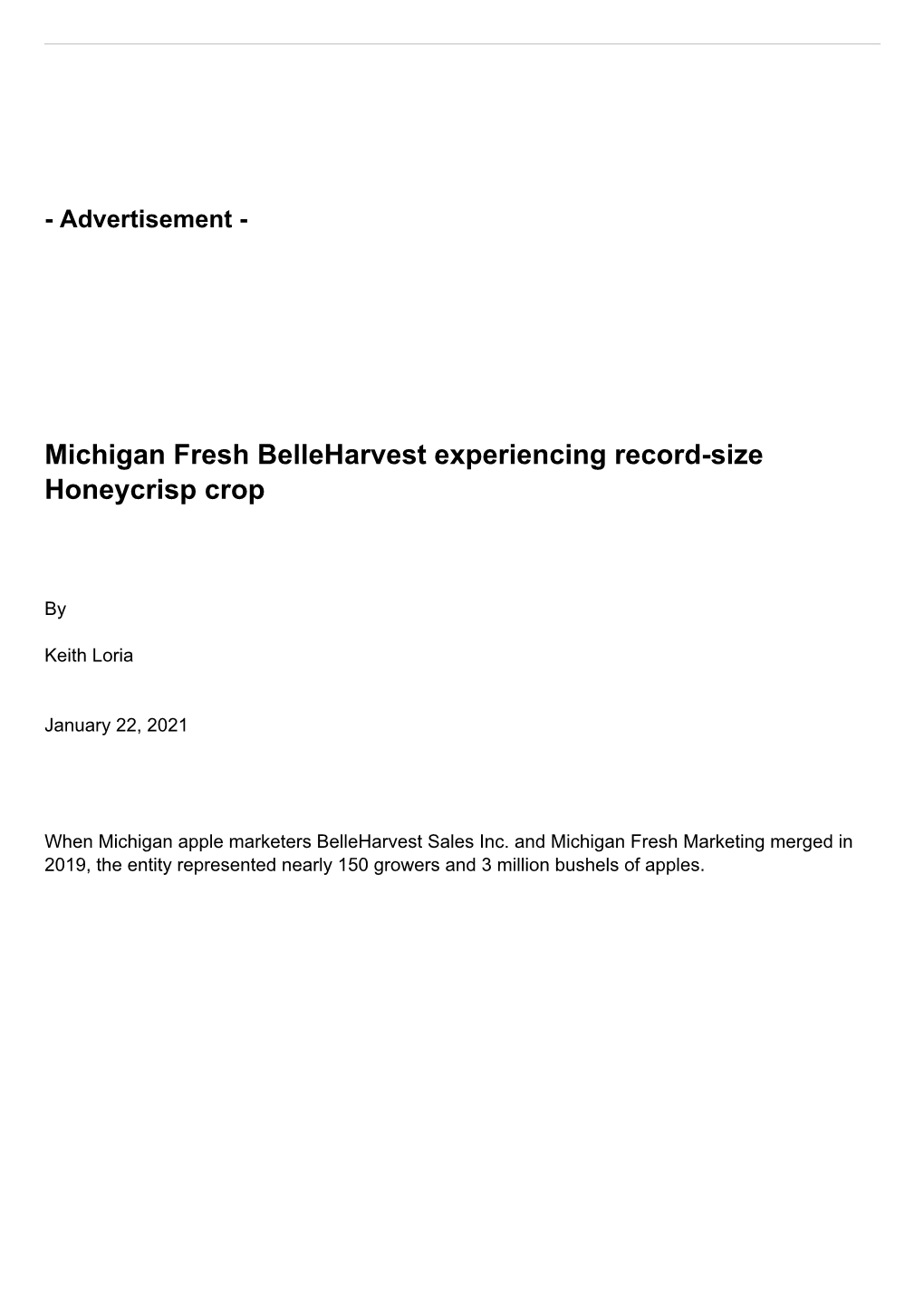 Michigan Fresh Belleharvest Experiencing Record-Size Honeycrisp Crop