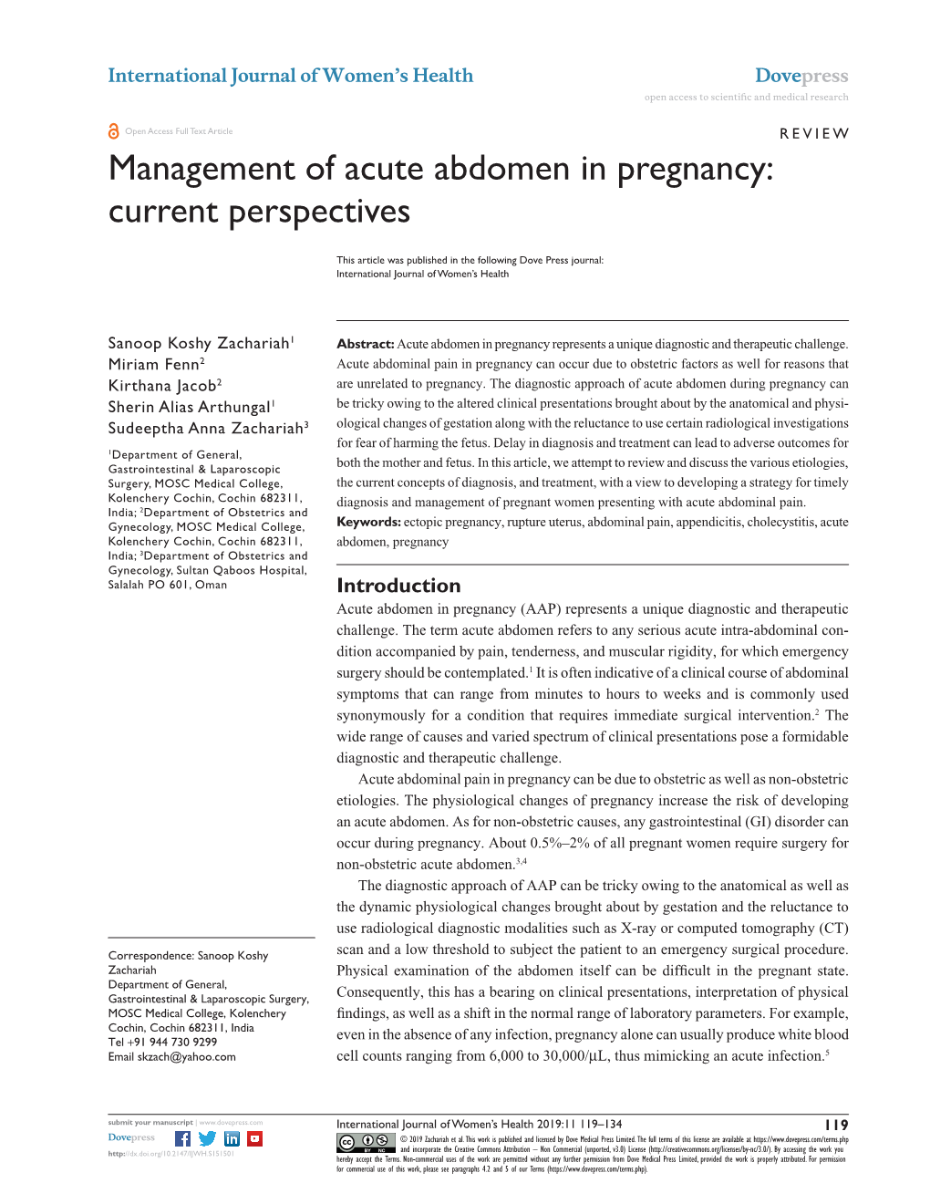 Management of Acute Abdomen in Pregnancy: Current Perspectives