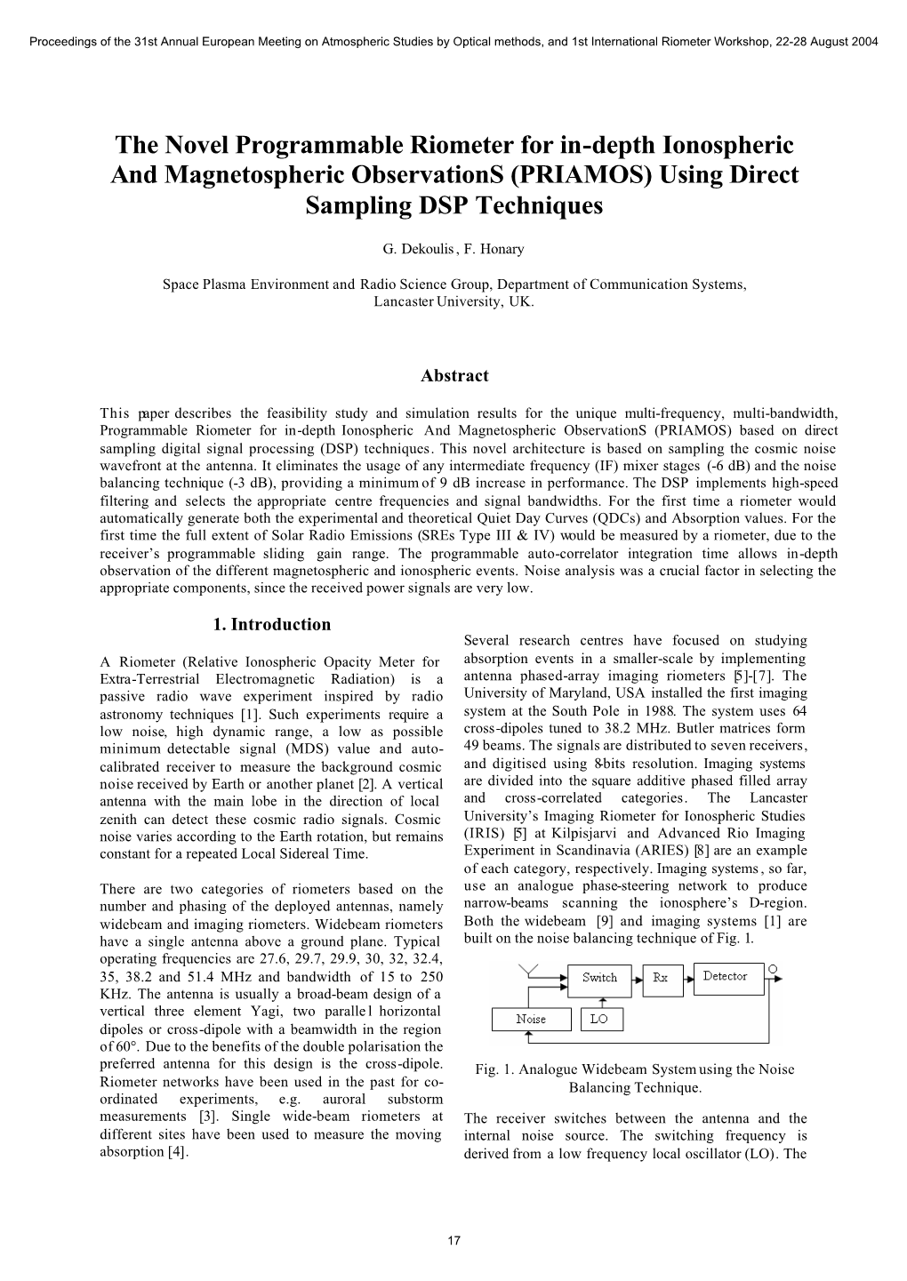 The Novel Programmable Riometer for In-Depth Ionospheric and Magnetospheric Observations (PRIAMOS) Using Direct Sampling DSP Techniques